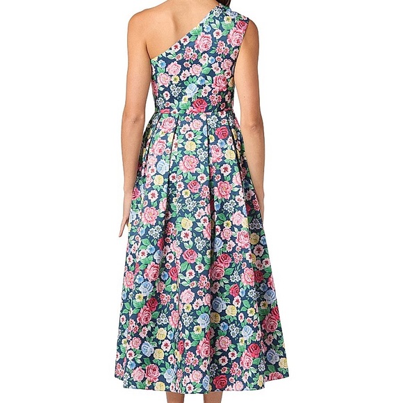 NWT Shoshanna Midnight Edina Floral Pleated One-Shoulder Midi-Dress Size 6 - Picture 3 of 9